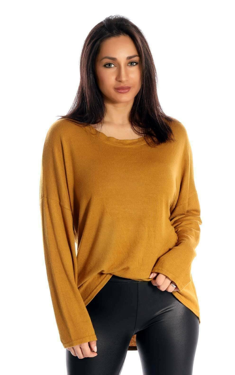 Charis Moda Langarmshirt Rundhalsausschnitt vorne kurz, hinten lang im Oversize Look