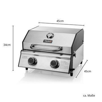 TAINO Gasgrill COMPACT 2.0 S, doppelwandiger Deckel, Piezozündung, 2x Hauptbrenner aus Edelstahl