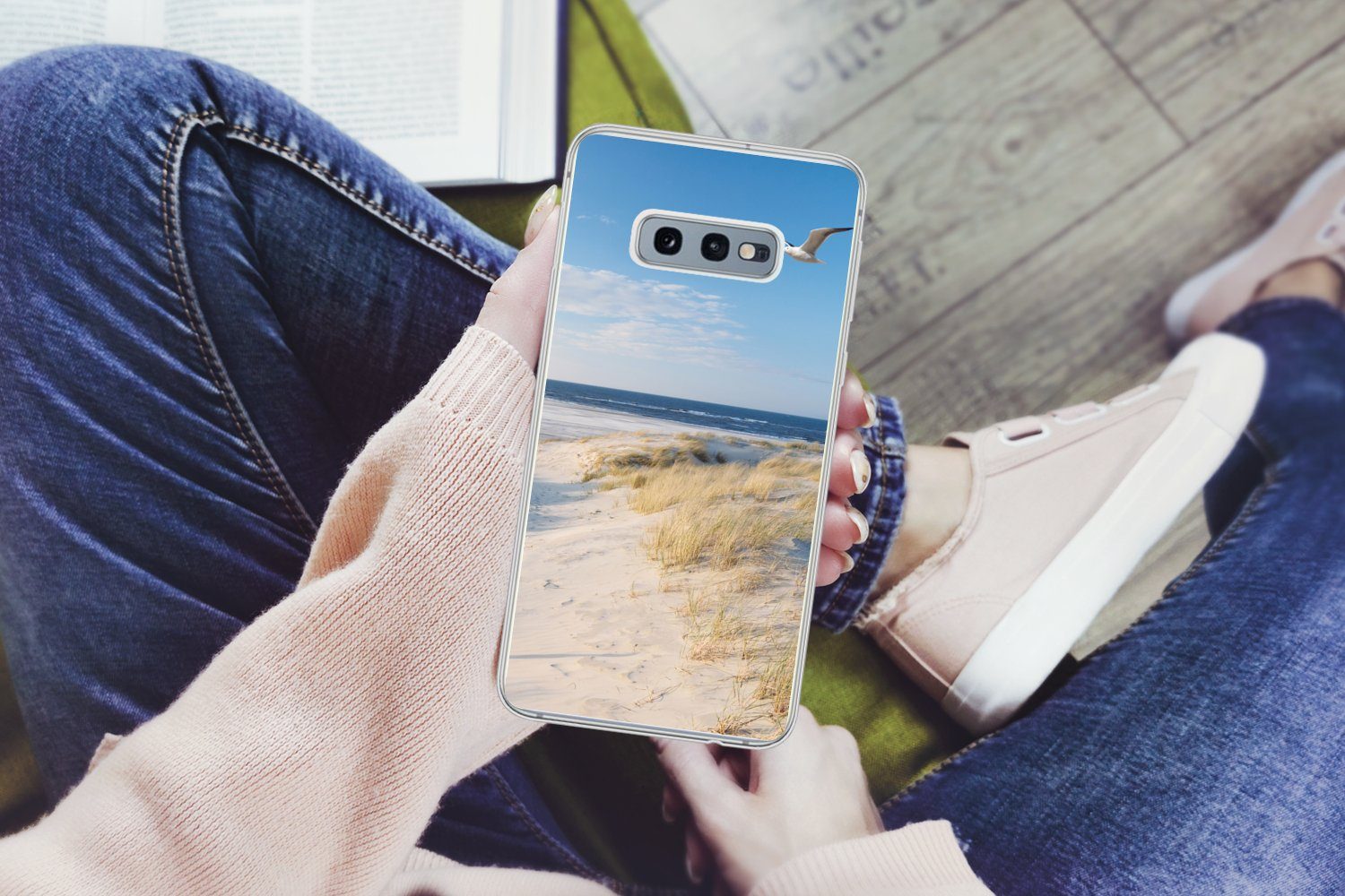 MuchoWow Handyhülle für Samsung Galaxy S10e Düne - Möwe - Strand - Meer - Sonne, Phone Case, Silikon, Schutzhülle Dünn