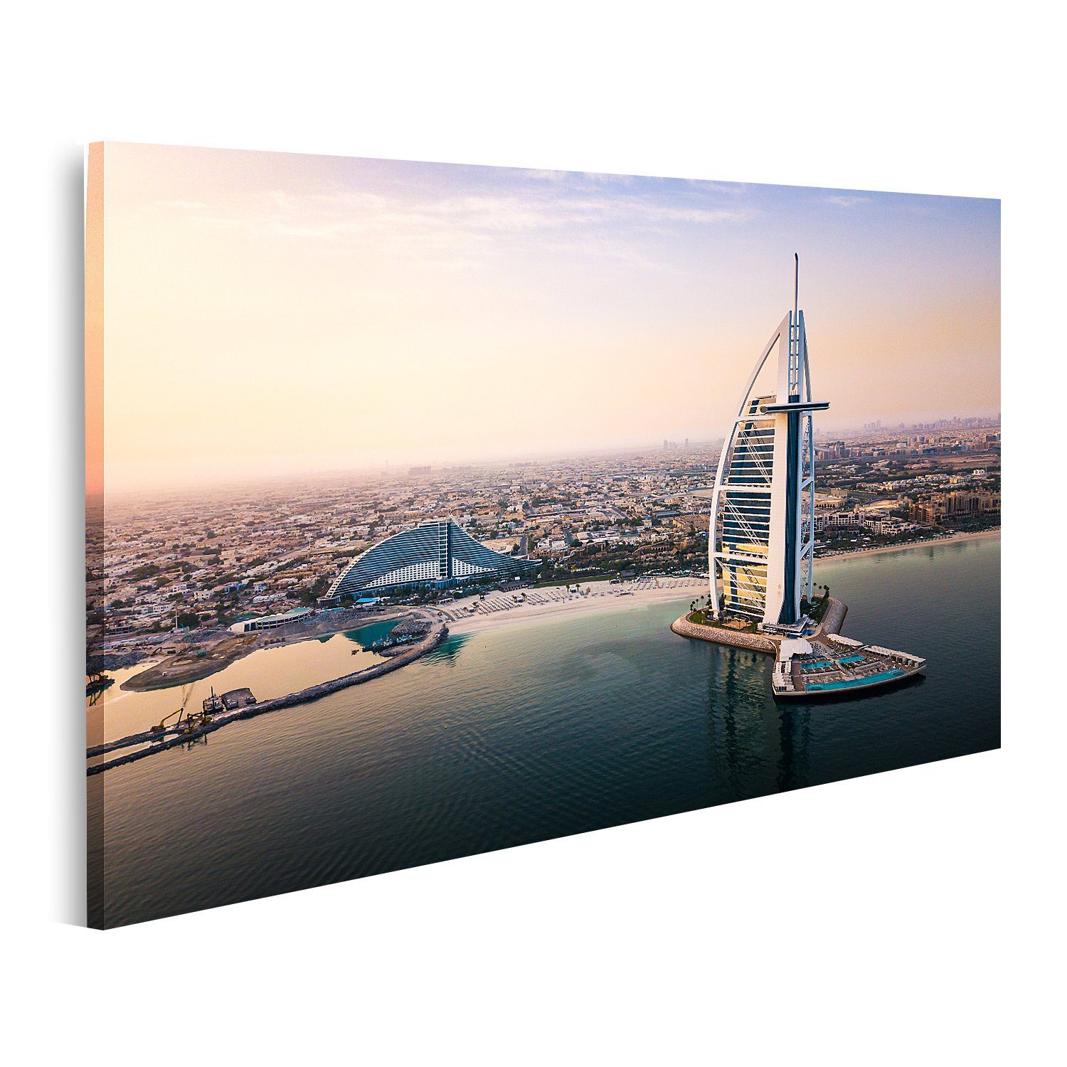 islandburner Leinwandbild Bild auf Leinwand Dubai Seaside Skyline und Burj Al Arab Luxushotel be