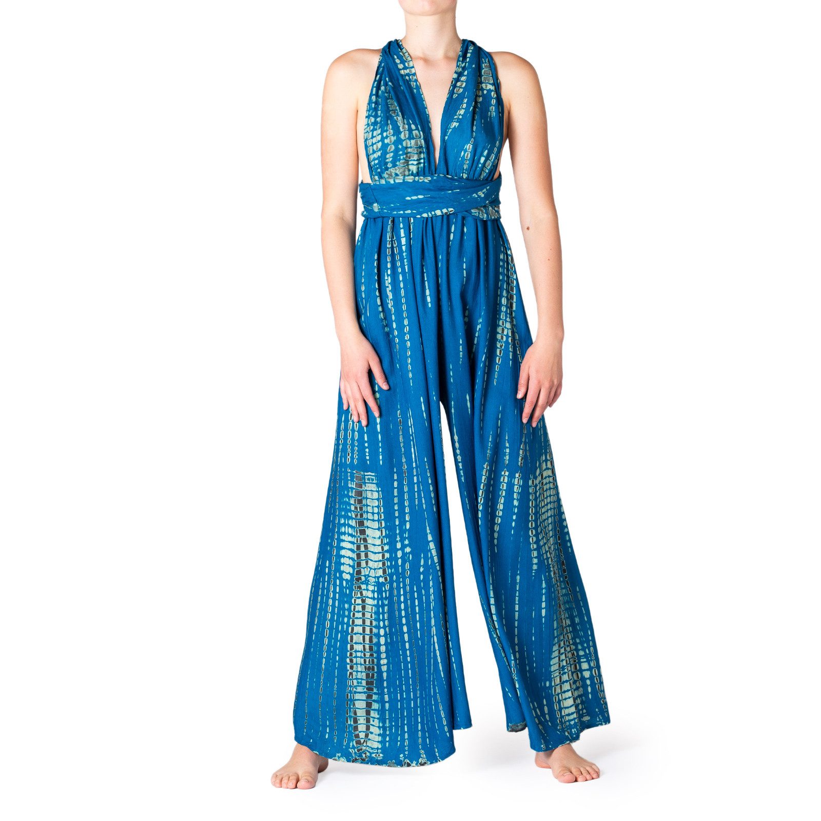 PANASIAM Tunikakleid modernes Hosenkleid Strandkleid aus natürlicher Viskose mit Bindeband Wickelkleid im Tie-Dye Design Jumpsuit Overall Infinity Trägerkleid mehr