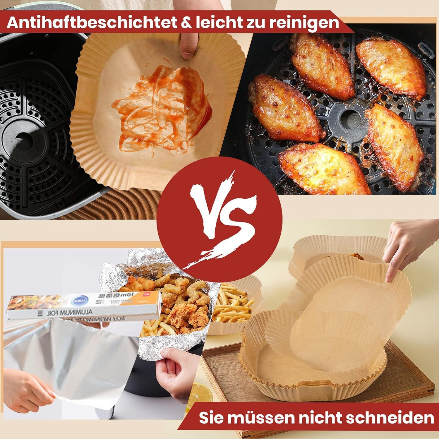 POPOLIC Backpapier 100 Stück Backpapier für Heißluftfritteuse 4,5L-8L,20 x 4,5 cm, Pergamentpapier Liner für Heißluftfritteuse Bratpfanne Ofen Mikrowelle