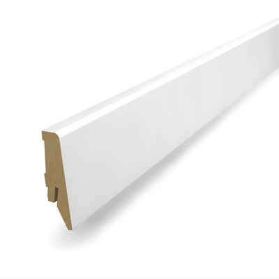 Bodenglück Sockelleiste Weiß Fußleiste Modernes Profil, Für Vinyl, Laminat & PVC, integrierter Kabelkanal, 18 x 58 x 2400 mm