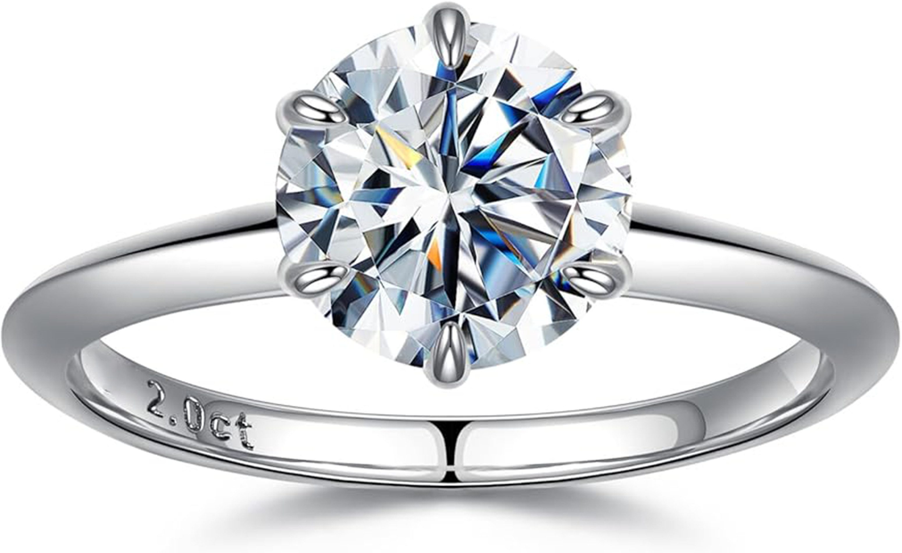 Jumpeak Verlobungsring 585 Gold, 2ct runder Diamant im Brillantschliff, Sechs-Griff-Fassung, D vs1 3ex mit IGI Zertifikat, Hochzeitsgeschenk, Jahrestage