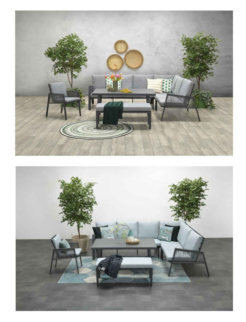 Garden Impressions Gartenlounge-Set "Andrea Rechts", Hohe Dining Aluminium Rope Lounge, wasserabweisende Kissen, inkl. Ersatzbezüge in grau