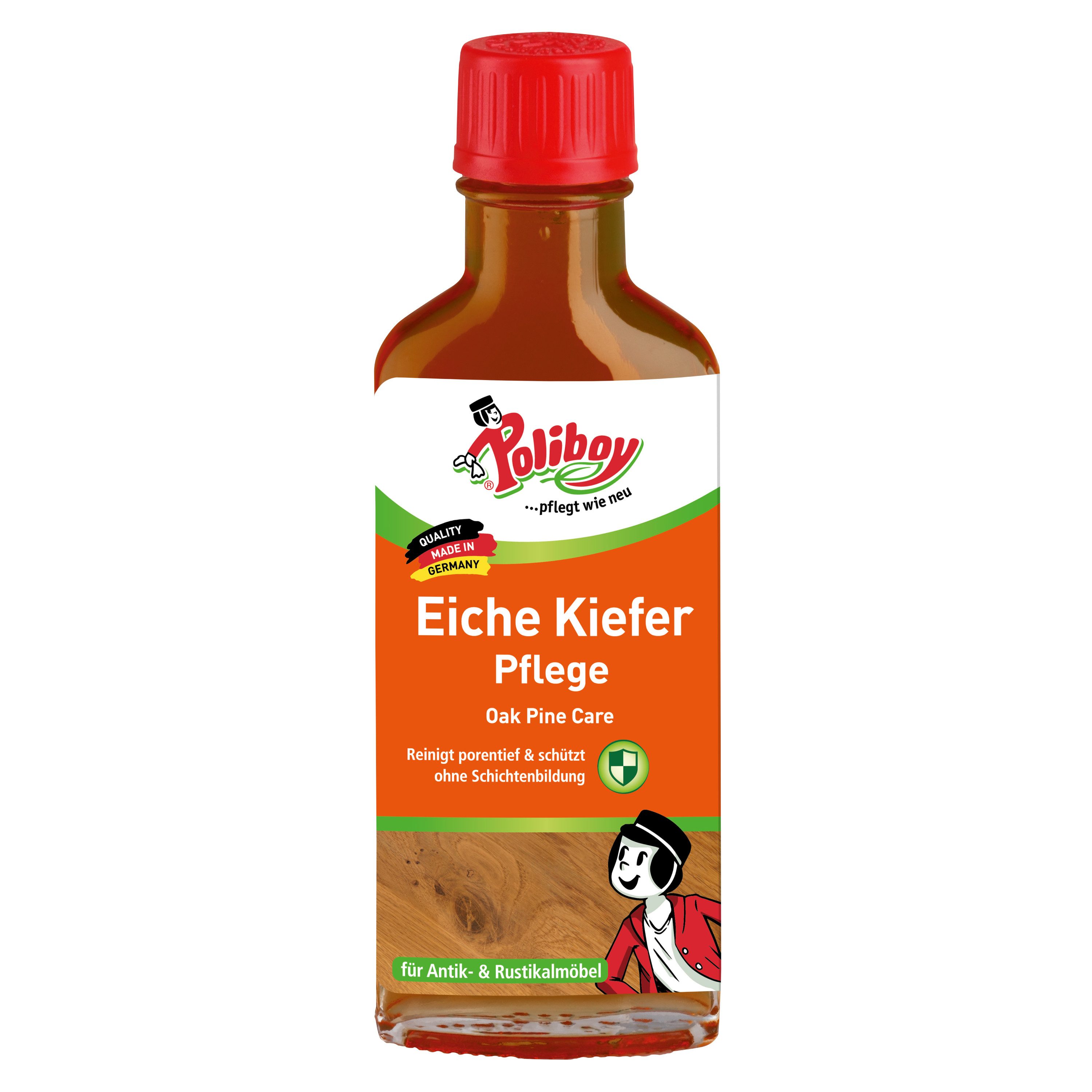 poliboy Eiche Kiefer Pflege - 100 ml Holzreiniger (Spezialpflege für groß- und offenporige Hölzer - Made in Germany)