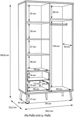 FORTE Kleiderschrank Salbei, Drehtürenschrank, Stauraum