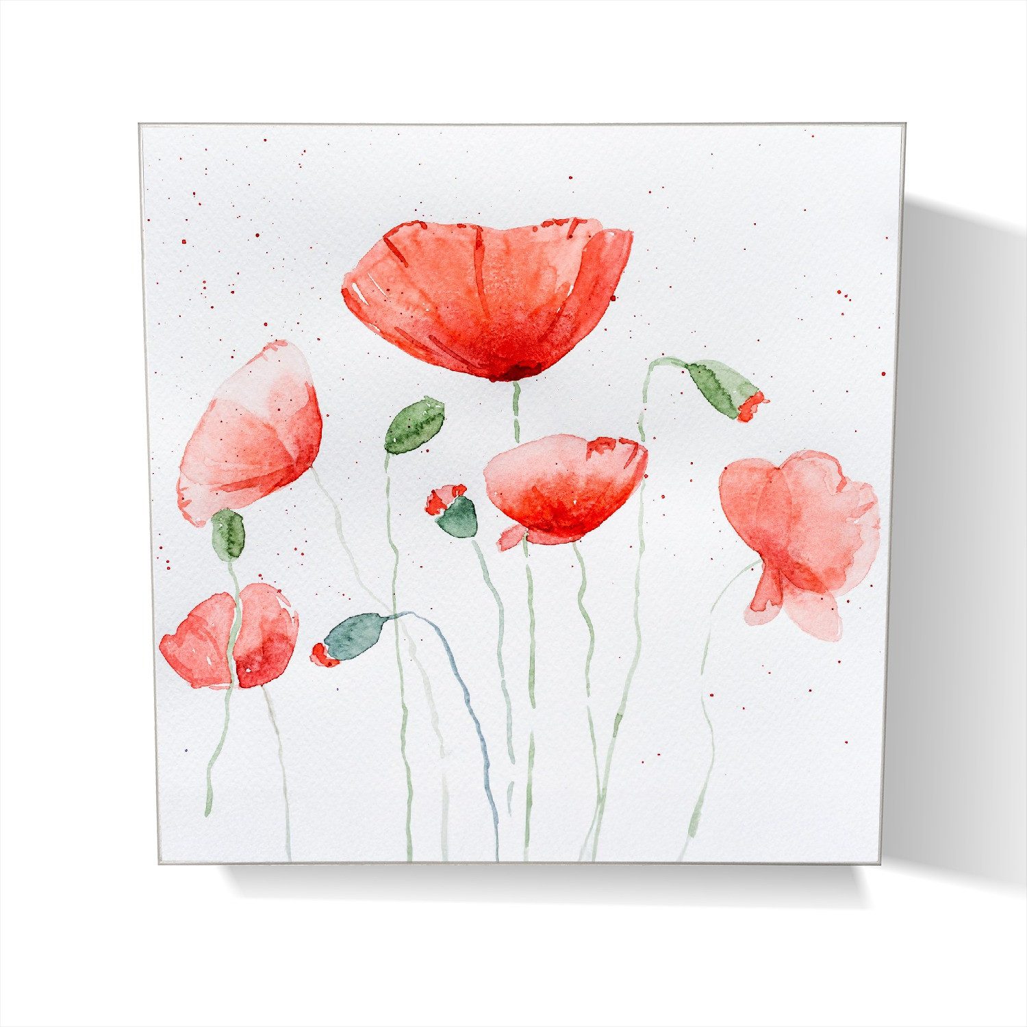 Wallario Schlüsselkasten Mohnblumen in Aquarell (1 St., inkl. Aufhängeset), 30x30cm