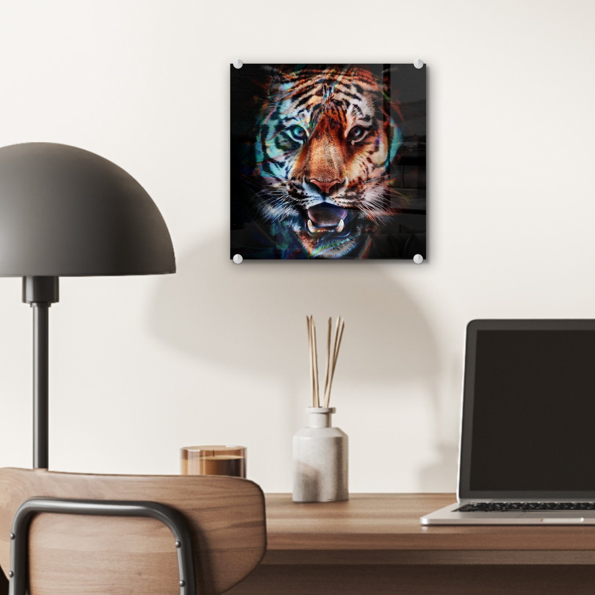 MuchoWow Acrylglasbild Tiger - auf Foto - Wanddekoration (1 Glas Wandbild - Bilder - St), Farben Glasbilder - auf Tier, Glas