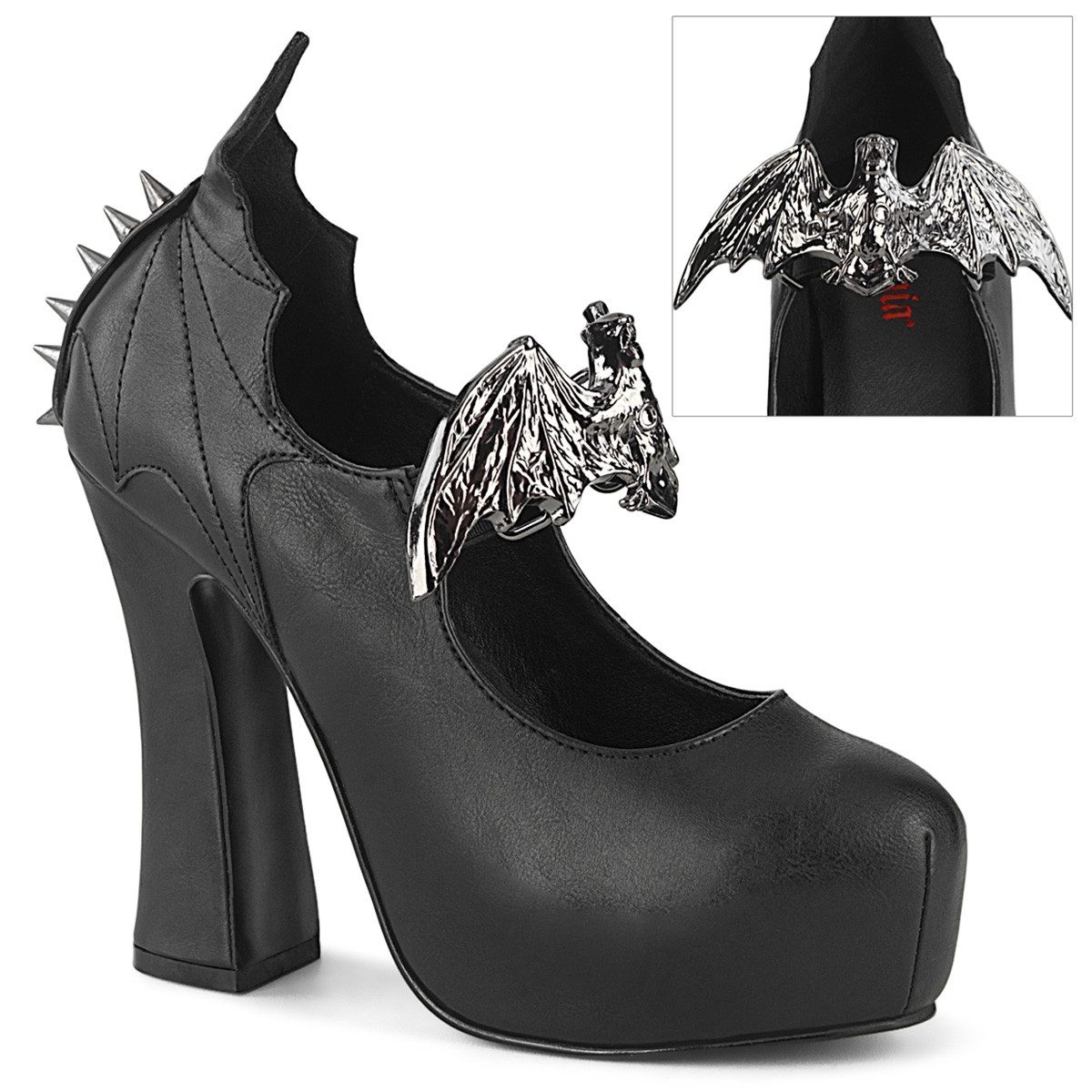 Sale DEMON-18 DemoniaCult vegane Damen Gothic Pumps Fledermaus Nieten High-Heel-Stiefel
