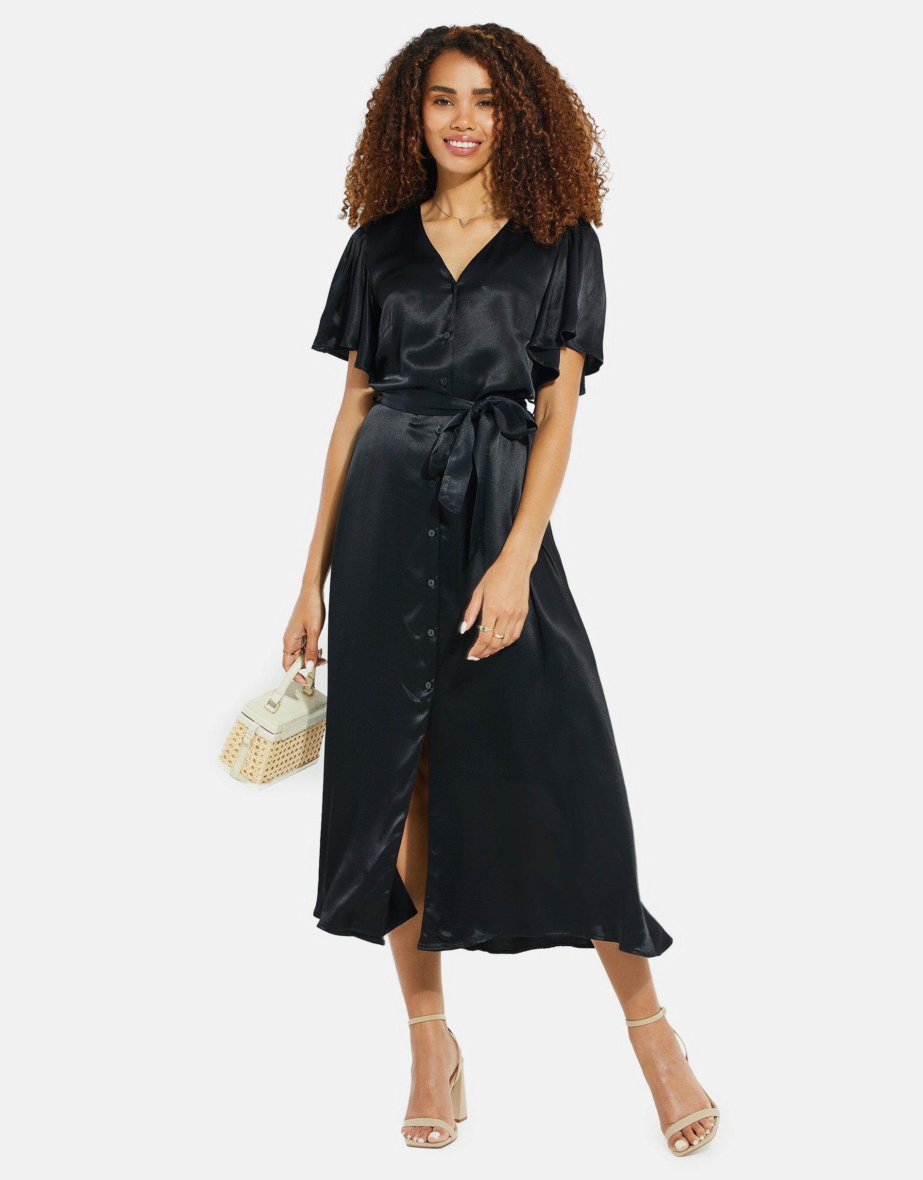 Threadbare Sommerkleid THB Salad Satin Midi (1-tlg) mit tollem Bindeband an der Taille