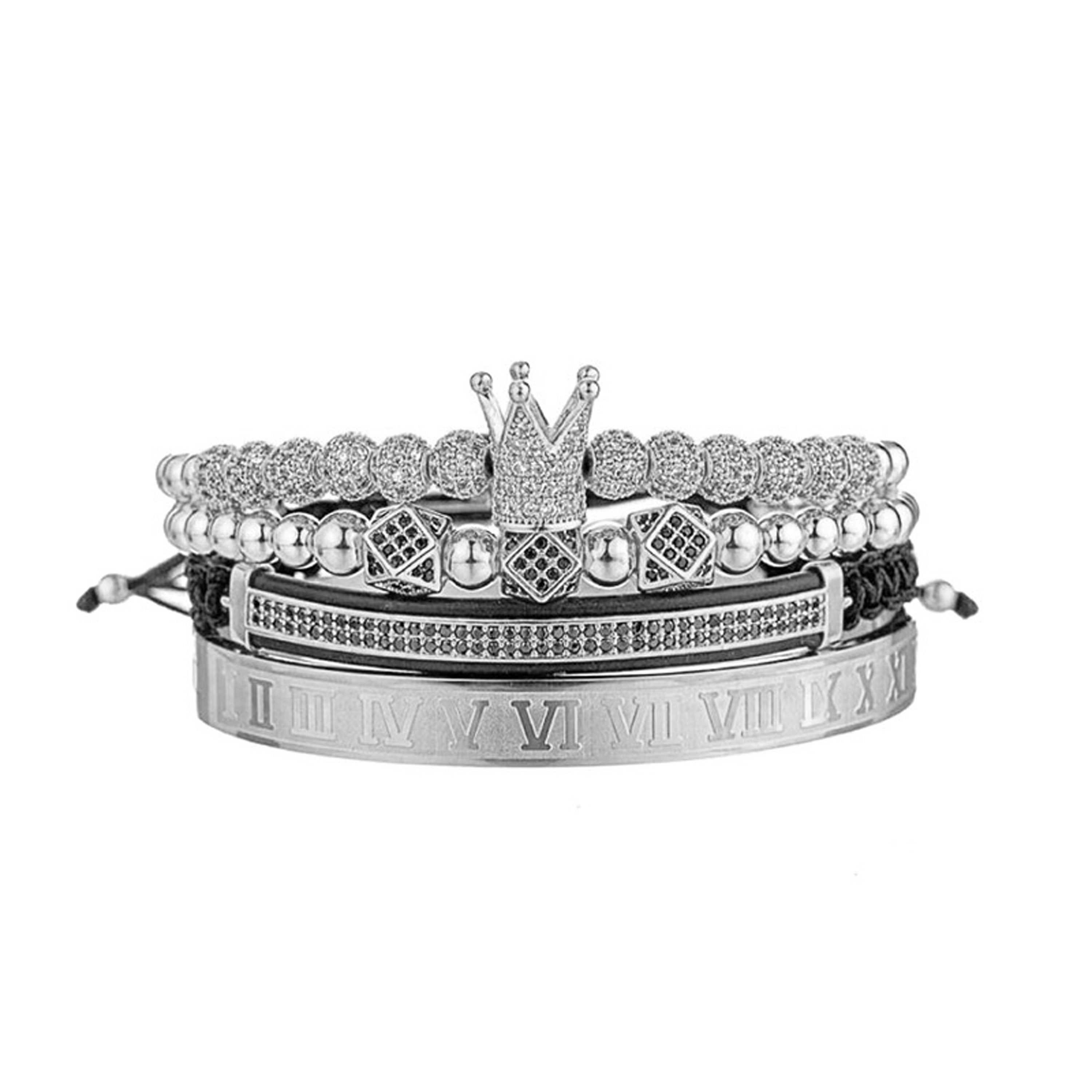 UNIQAL.de Edelstahlarmband Set Edelstahlarmband SET Herren "ROYAL KING" vergoldet - Set 4-Armbänder (Edelstahl, Casual Style, handgefertigt), mit Zirkonia SILBER