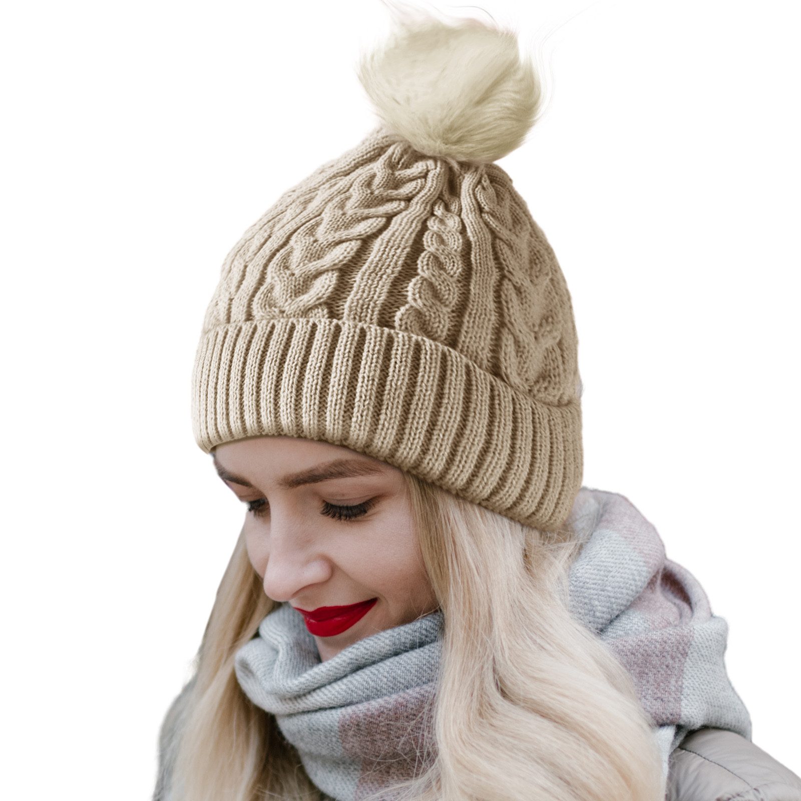 TAN.TOMI Strickmütze Beanie Damen Warm, Mütze Damen Herbst Winter Federnd (Strickmützen Mit Fleece Gefüttert) Wollmütze Damen Geeignet für Schule, Arbeit, Skifahren, Camping