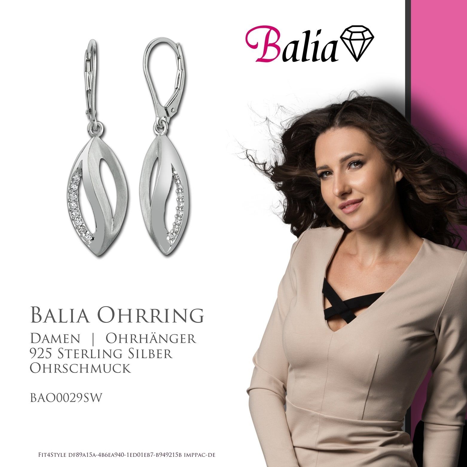 Balia Paar Ohrhänger Balia Damen matt Sterling weiß, aus Blatt Ohrhänger (Ohrhänger), und 925 Damen poliert Silber, silber Ohrringe Farbe