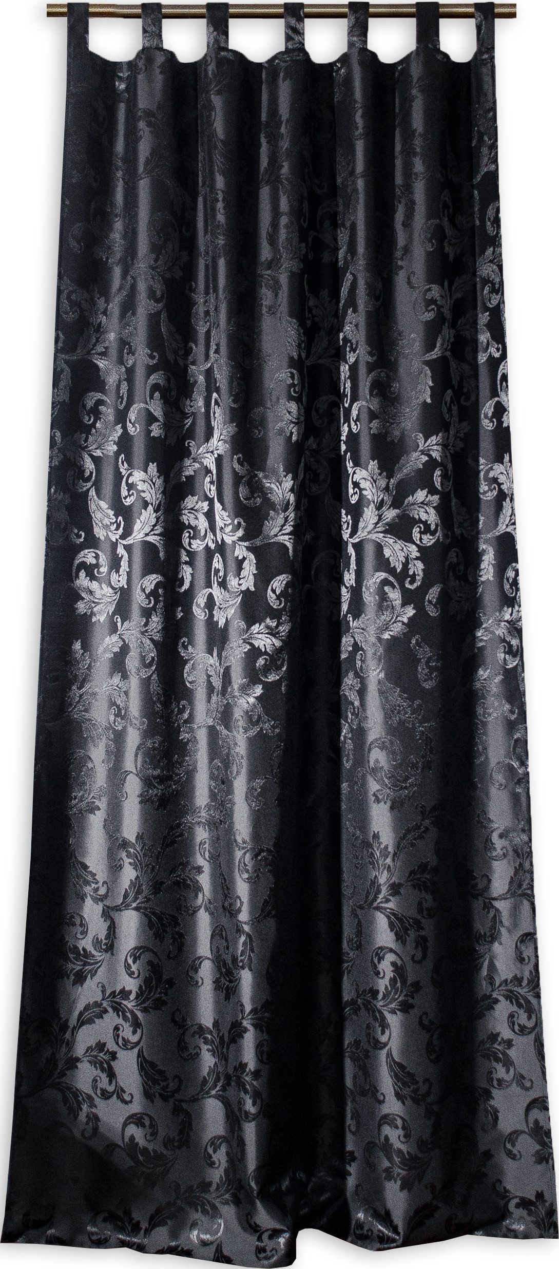 Clever-Kauf-24 Gardine Schlaufenschal Lyon Schwarz Barock 135 cm x 245 cm, günstig online kaufen