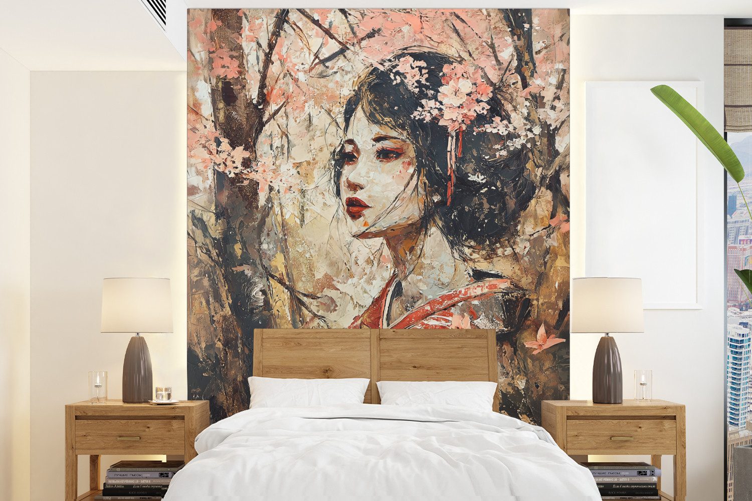 MuchoWow Fototapete Kimono - Frau - Kirschbäume, Matt, bedruckt, Montagefertig Vinyl Tapete, Wandtapete, 190x260 cm