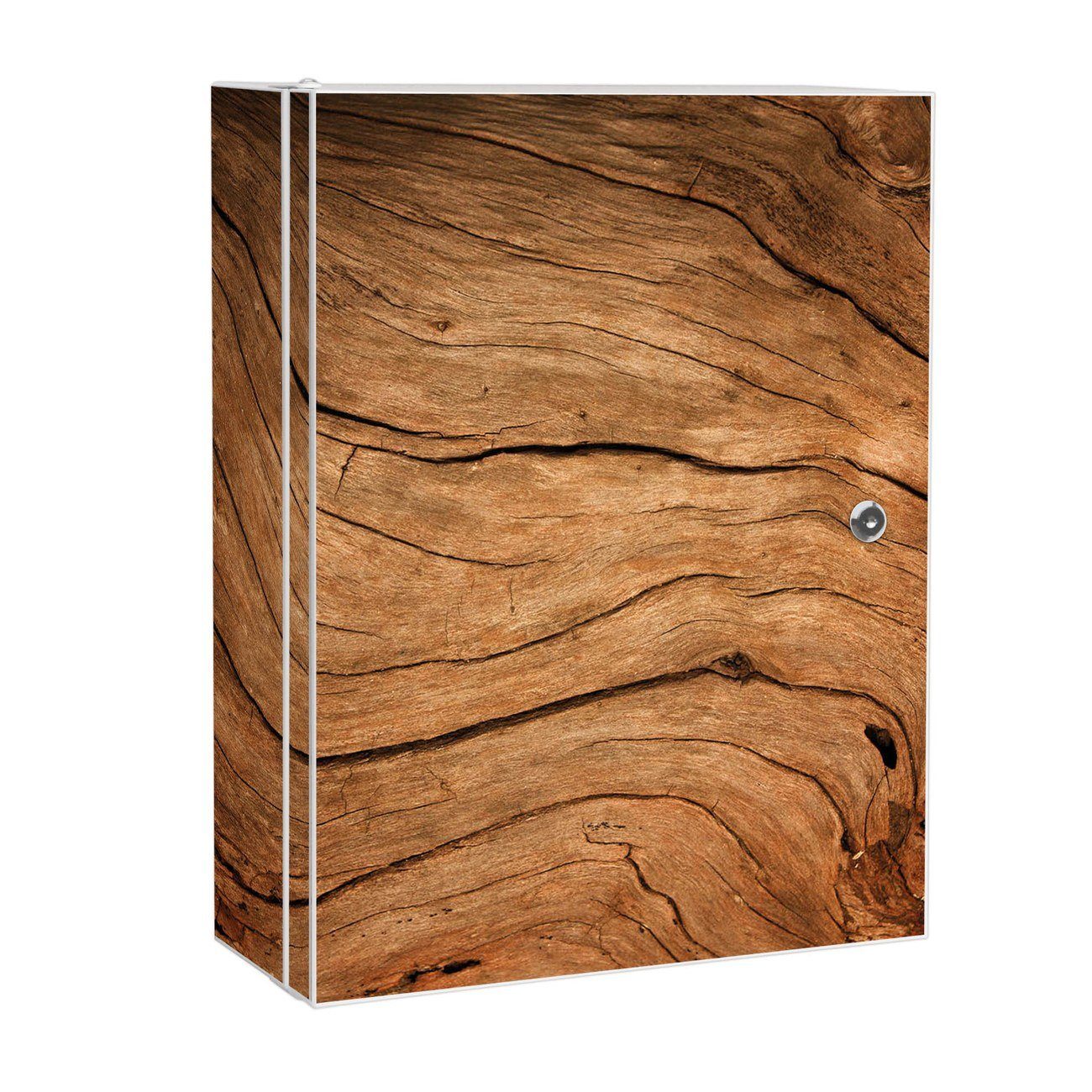 banjado Medizinschrank Stahl Trockenes Holz (abschließbar, 3 große und 2 kleine Fächer) 35 x 46 x 15cm weiß