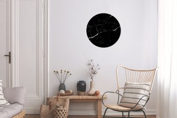 MuchoWow Gemälde Marmoroptik - Schwarz - Luxus, Marmor - Weiß - Schwarz (1 St), Kreis Wanddekoration Forex, Rundes Wandbild, Wohnzimmer, 30x30 cm