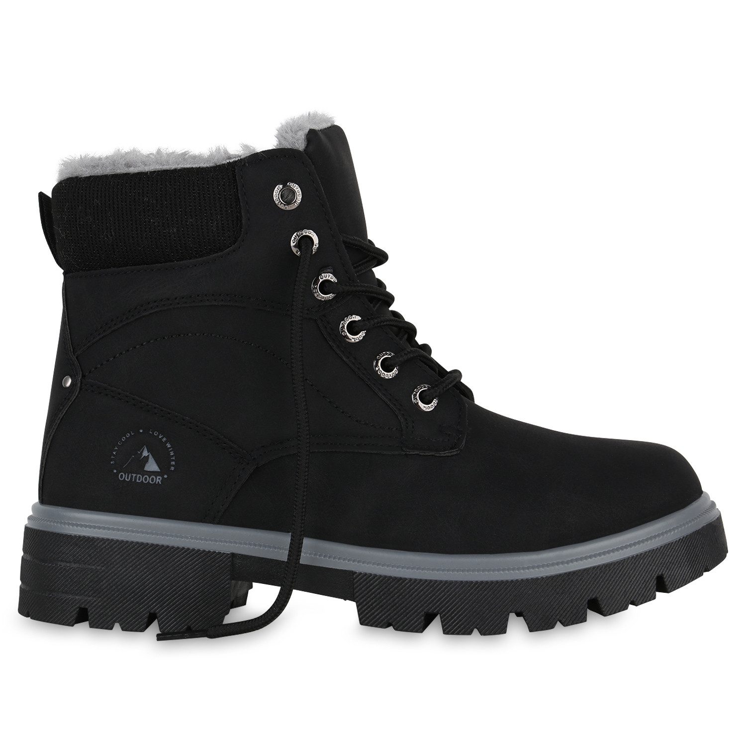 VAN HILL 841423 Stiefelette Damen Worker Boots Madison Stiefeletten warm gefüttert mit Strick – Bild 2 von 4