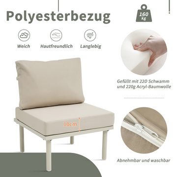 REDOM Gartenlounge-Set für 6 Personen mit verzinktem Eisenrahmen, (6-tlg., 2 Sitzer Bank, 1 Eckbank, 2 Stühle, 1 Hocker, 1 Couchtisch), mit verstellbare Füße, Tischplatte aus glattem Glas