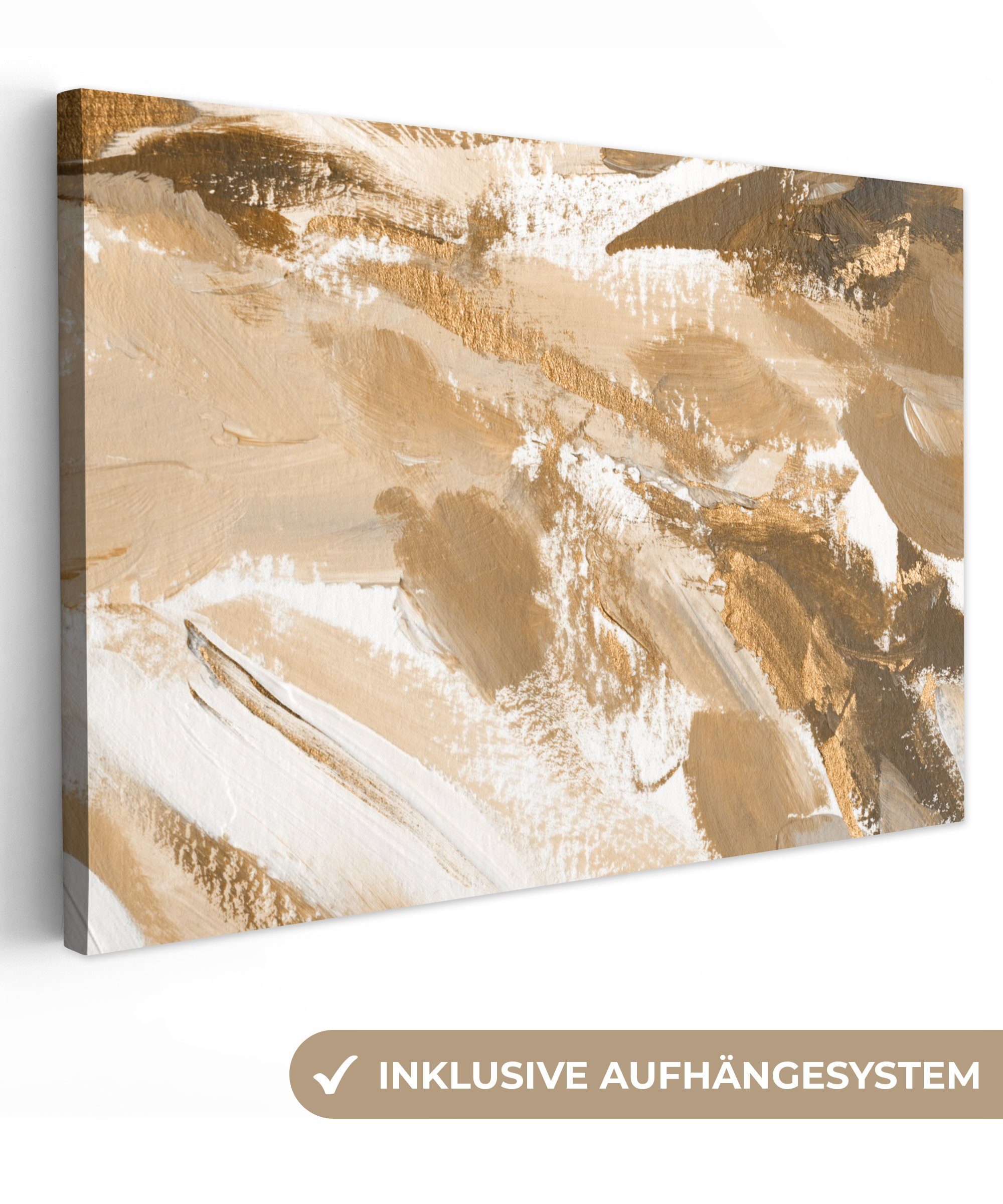 OneMillionCanvasses® Leinwandbild Gold - Beige - Abstrakt, (1 St), Wandbild Leinwandbilder, Aufhängefertig, Wanddeko, 30x20 cm