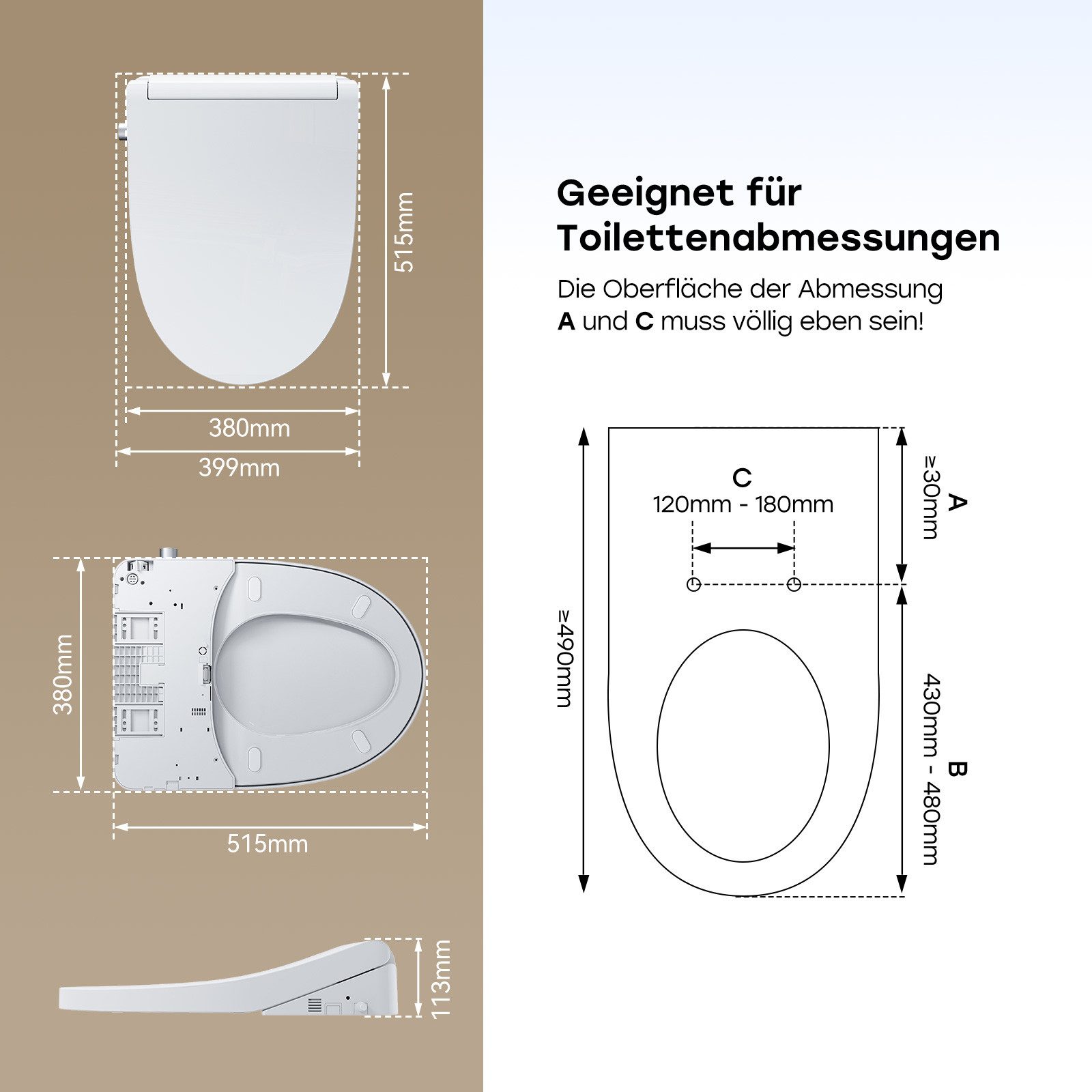 HOROW Dusch-WC-Sitz Intelligenter Smart Toilettensitz, WC Sitz mit Bidet Funktion, Beheizter Toilettensitz, Geruchsneutralisation, Warmlufttrocknung