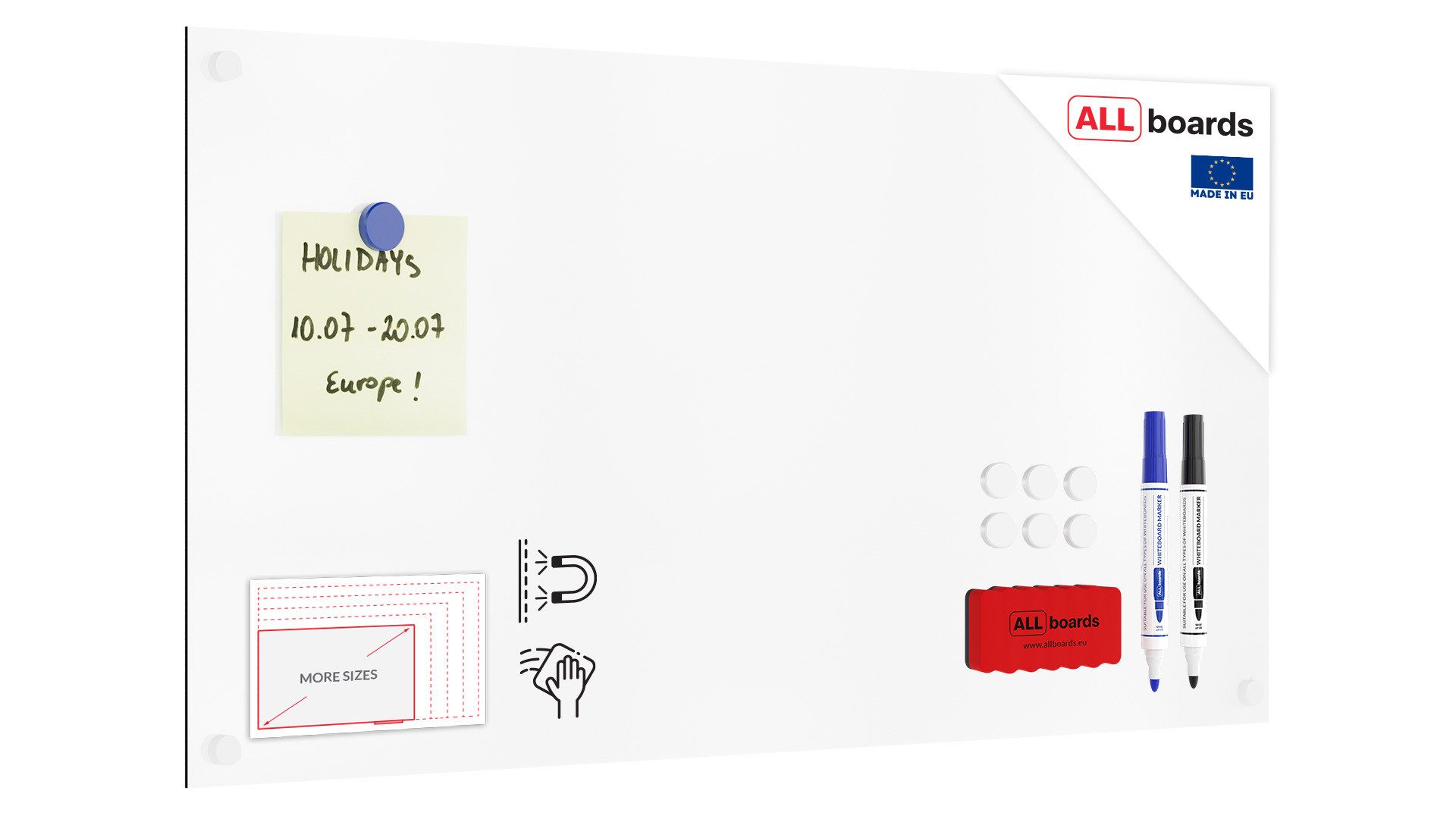 ALLboards Magnettafel Rahmenloses SLIMboard – Magnetisches trocken abwischbares Whiteboard