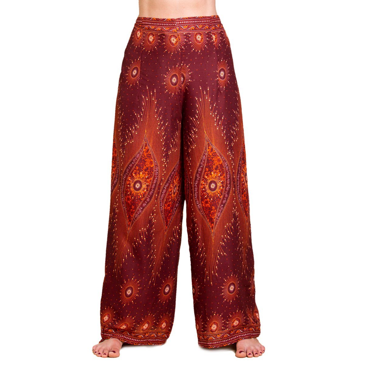 PANASIAM Stoffhose Viskose aus Pants Haremshose Peacock rostrot Boho Pareo langer Design natürlicher Wickelhose Sunshine im Hosenrock Palazzohose Hose