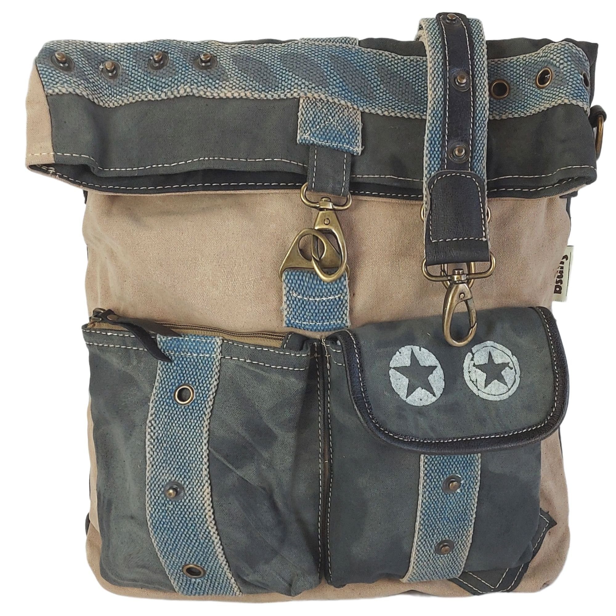 Sunsa Umhängetasche Große Umhängetasche aus Canvas. XXL Crossbody Tasche, Druck auf den Henkel