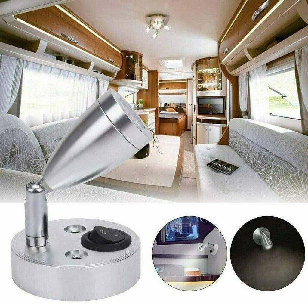 iscooter Wandleuchte 12V mit Aluminium Bootsbeleuchtung 360° Wohnmobilbeleuchtung, Nachttischlampe Schalter, Motorhome Wandscheinwerfer fest Warmweiß, integriert, Wandleuchte Wandleuchte Leselampe Mit für LED LED Schalter