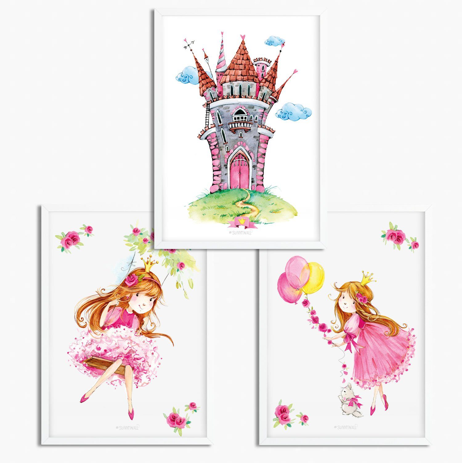 Sunnywall Poster Poster Kinderzimmer Prinzessin (3er Set), Prinzessin (Set, 3 St), Poster