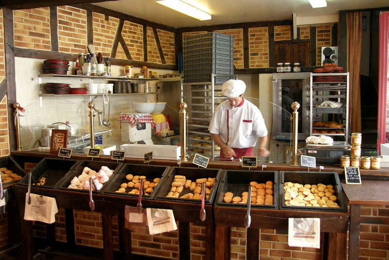 Papermoon Fototapete BÄCKEREI-STEINWAND ZIEGELWAND HOLZ STRUKTUR BISTRO DEKO