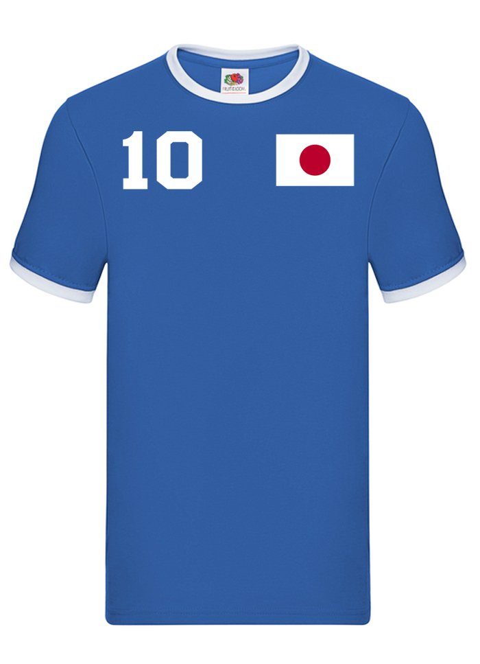 Brownie Trikot Japan Herren Asien Weltmeister & Sport WM Blondie Meister T-Shirt Weiss/Blau Fußball