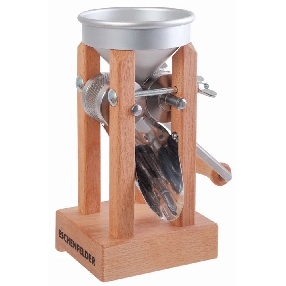 Eschenfelder Getreidemühle Kornquetsche Tischmodell Holztrichter und Alutrichter Sparsets manuell, (3 Stück), Kurbel 20-25cm, Tisch-Schraubzwinge, Reinigungsbürste, kostenfrei