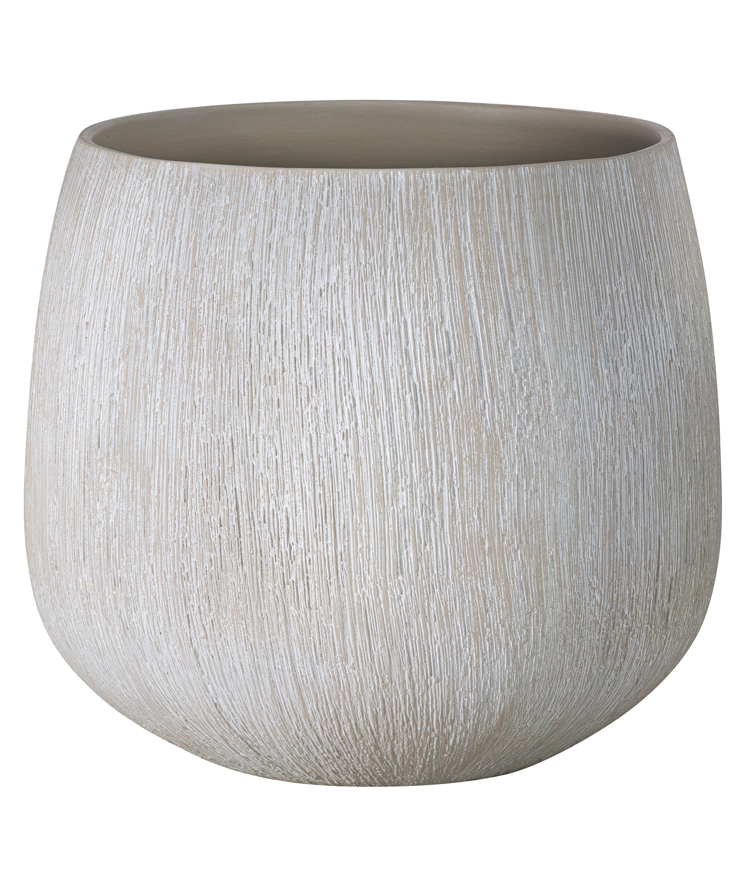 Dehner Übertopf Leander, bauchige Form, Keramik, weiß / creme, handgefertigter Indoor Blumentopf