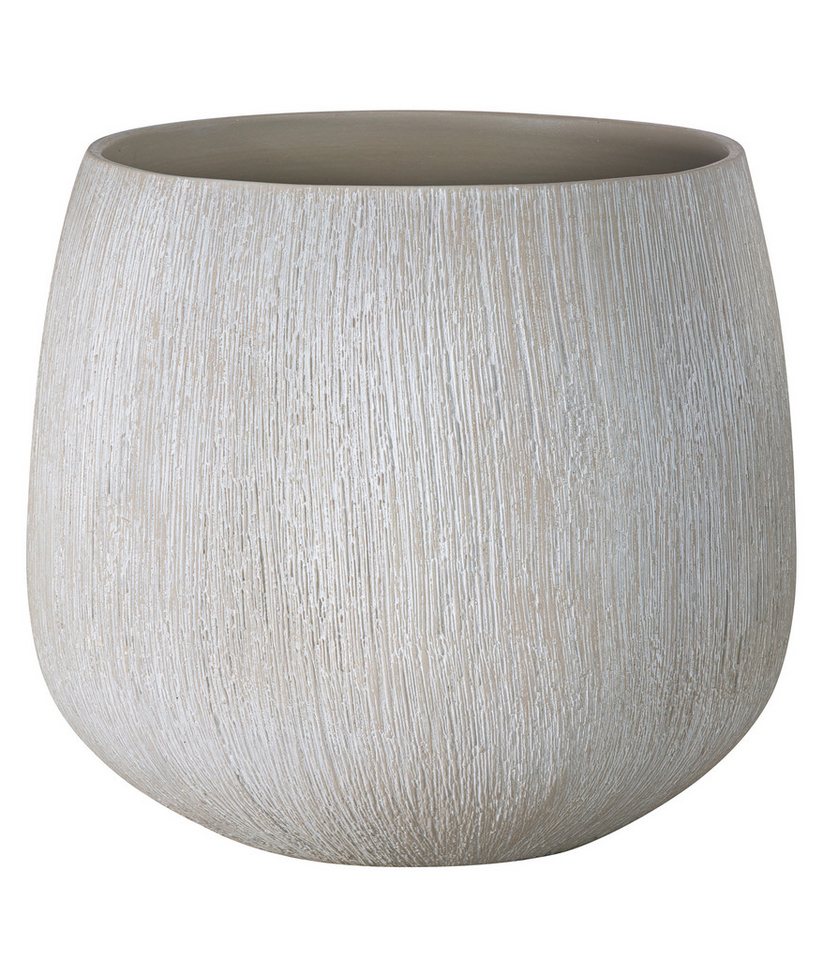 Dehner Übertopf Leander, bauchige Form, Keramik, weiß / creme, handgefertigter Indoor Blumentopf