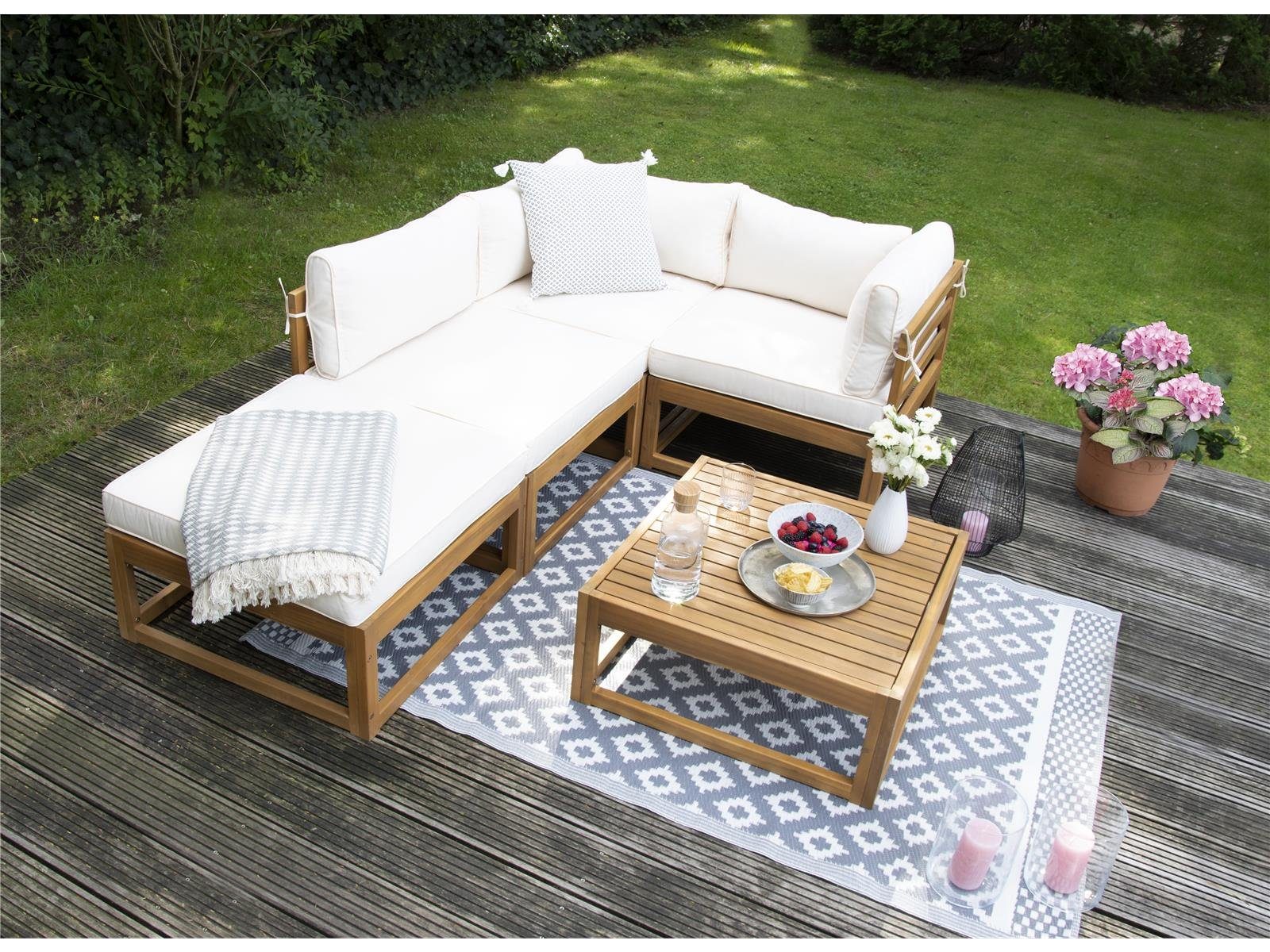 bellavista - Home&Garden® Gartenlounge-Set »Karmoy« Lounge Set Holz Ecklounge Loungemöbel Sitzgruppe Gartenmöbel, (Set, 5-tlg), Akazien Holz FSC 100, für 5 Personen, wetterfest - Garten, Terrasse