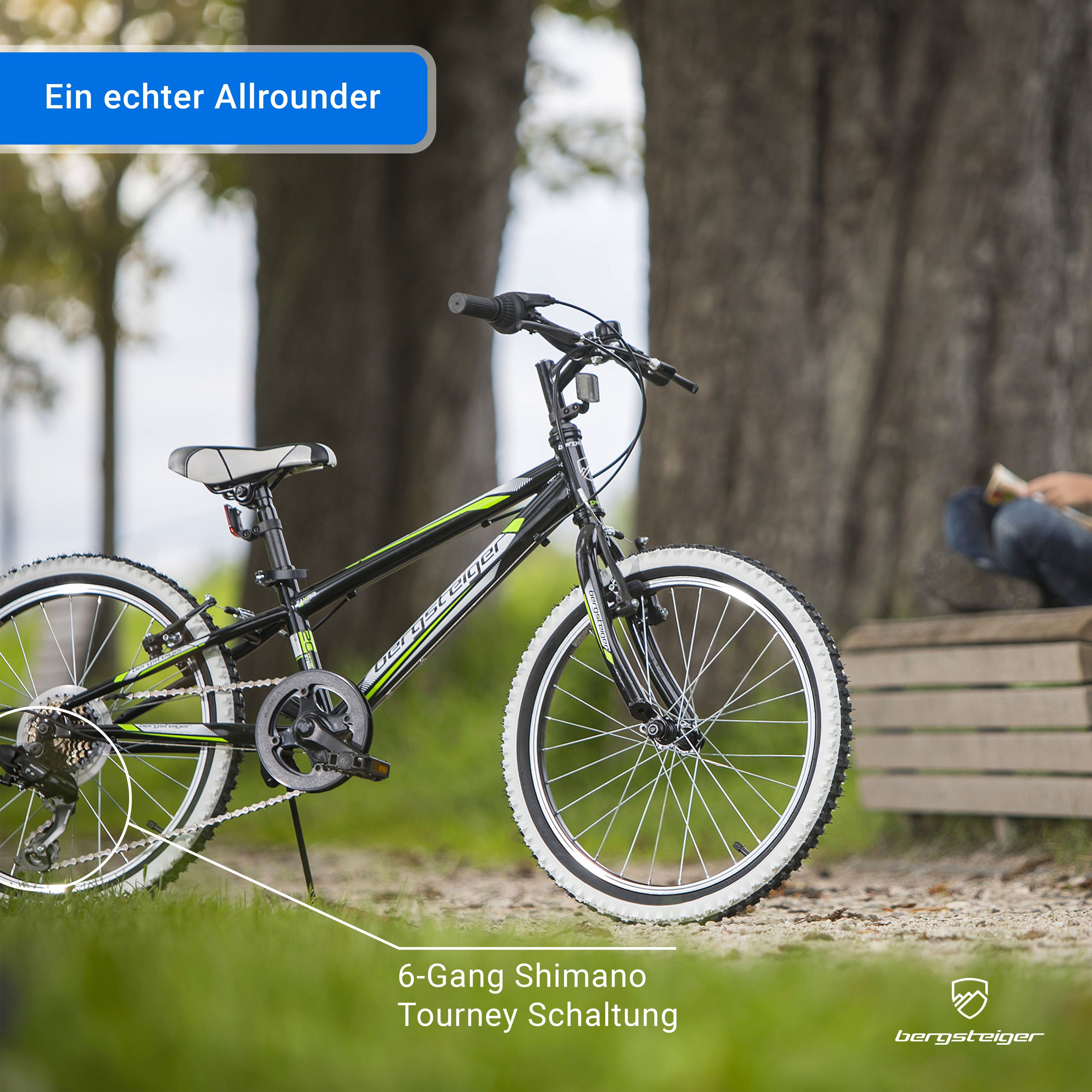 bergsteiger Kinderfahrrad Kansas 20, 24 Zoll, 6, 7, 8, 9, 10, 11 Jahre, Mädchen, Jungen, 6 Gang Shimano Tourney RD-TY300 Schaltwerk, Kettenschaltung, V-Brakes – Bild 4 von 5