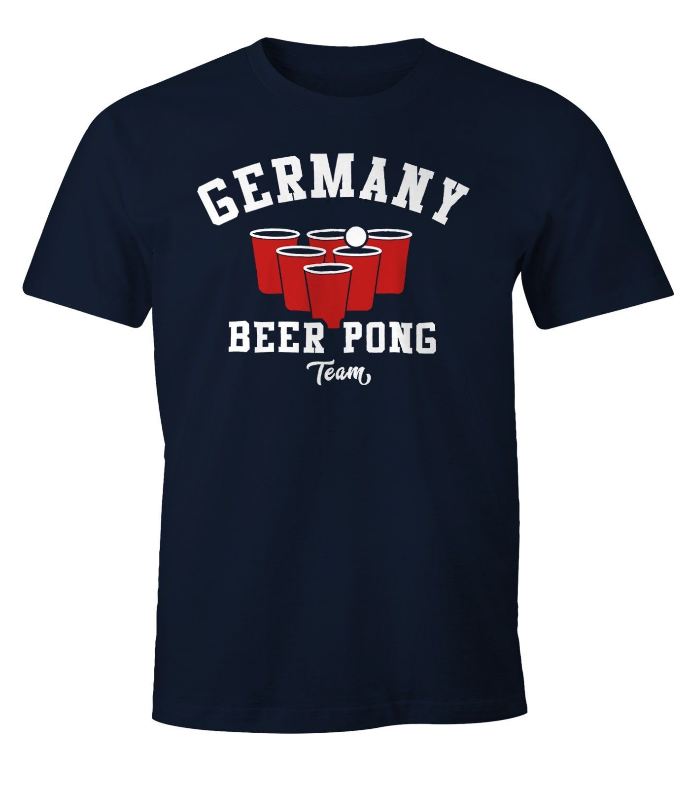 mit Moonworks® Print Team Fun-Shirt Herren T-Shirt Pong Germany Beer Bier MoonWorks Print-Shirt navy