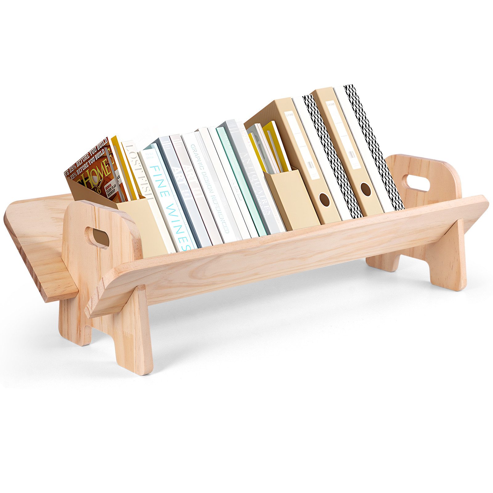 BlingBin Bücherregal 60cm-Bücherregal, Schreibtisch-Ausstellungsregal, 1 Stück 1-tlg., Naturholz Vielseitigkeit bei Bürobedarf, Schreibtisch-Organizer