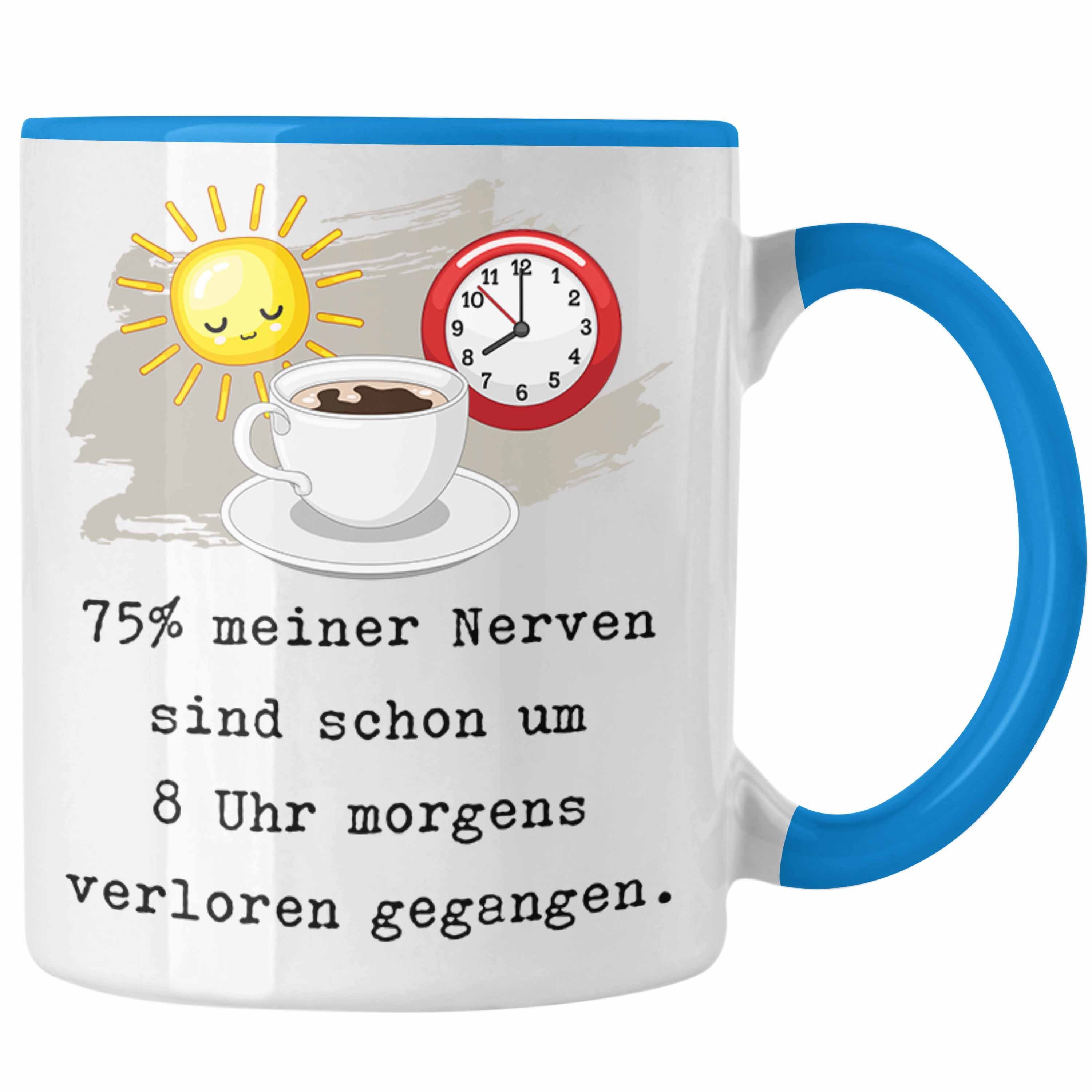 Trendation Tasse Morgenmuffel Tasse Geschenk Genervt Sprüche Kollegin Geschenkidee Arbe Blau
