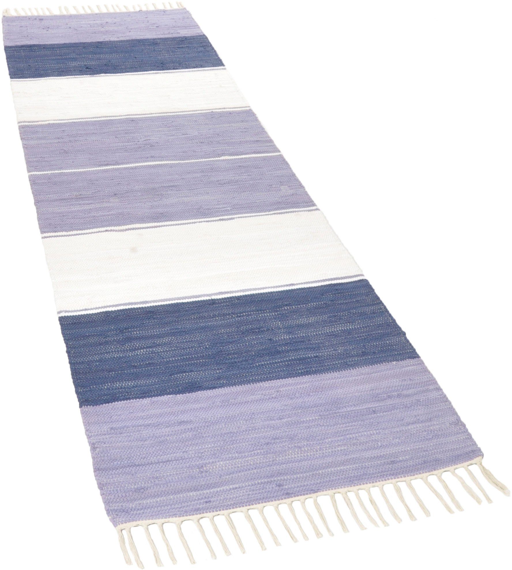 Läufer Stripe Cotton, THEKO, rechteckig, 5 Handweb Höhe: handgewebt, mit reine Baumwolle, Flachgewebe, mm, Fransen