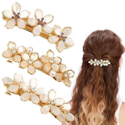 Silberstern Haarnadel 3er-Pack Haarspangen mit Opalblüten-Strasssteinen für Damen, 3-tlg., Französische Haarnadel mit Federverschluss, Brautperlen-Haarschmuck