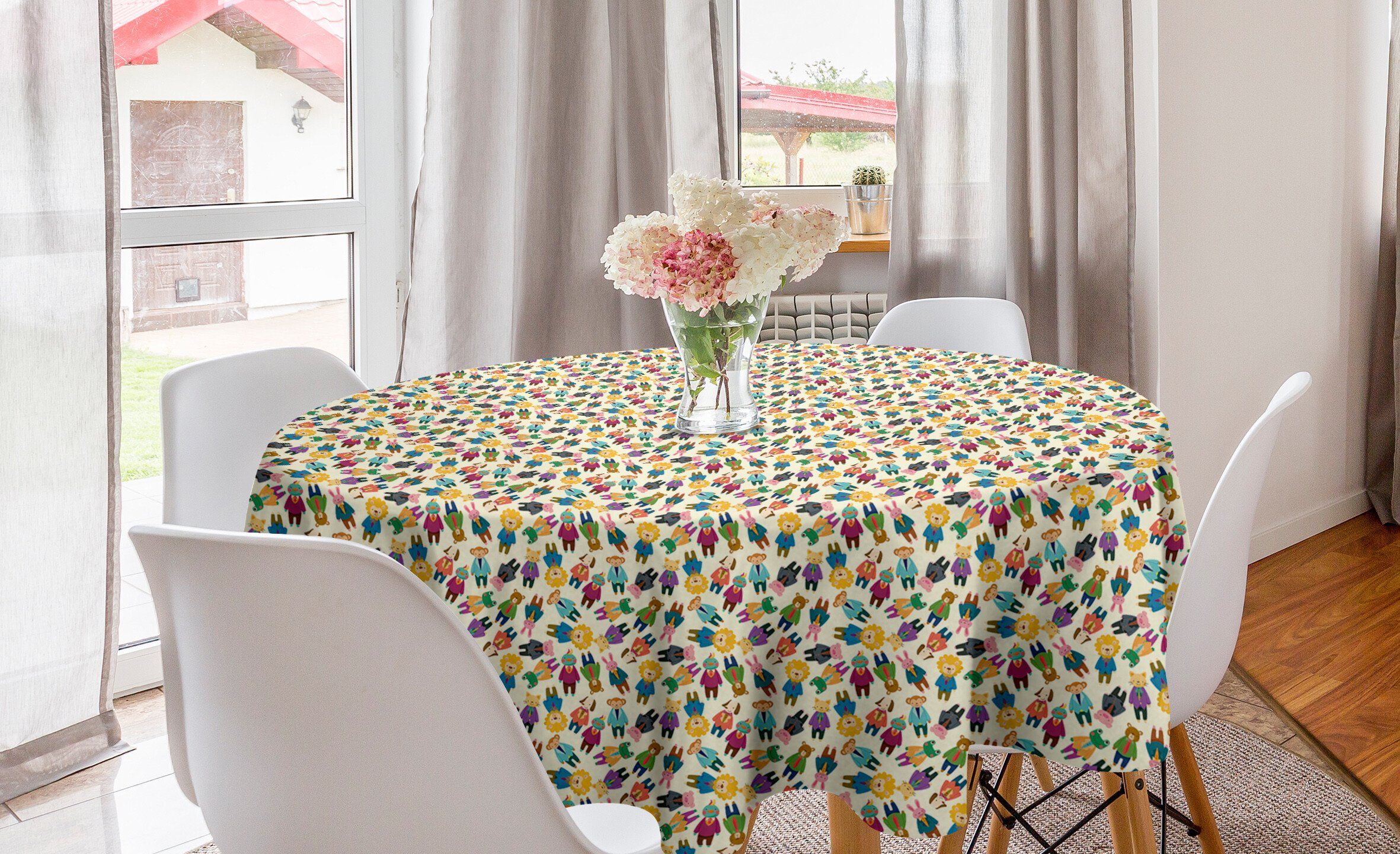 Kreis Funny Animals Küche Formal Esszimmer Dekoration, Abakuhaus Tischdecke für Tischdecke Dress Kindergarten Abdeckung