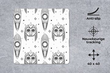 MuchoWow Gaming Mauspad Maya - Masken - Schwarz und weiß - Muster (1-St), Mousepad mit Rutschfester Unterseite, Gaming, 40x40 cm, XXL, Großes