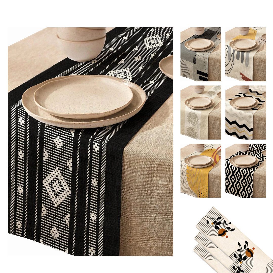 LIVINA HOME Tischläufer Premium Tischdecke abwaschbar, Tischband, moderne Leinenoptik Decke, Tischtuch, Juteband, Gartentischdecke, Tafeltuch