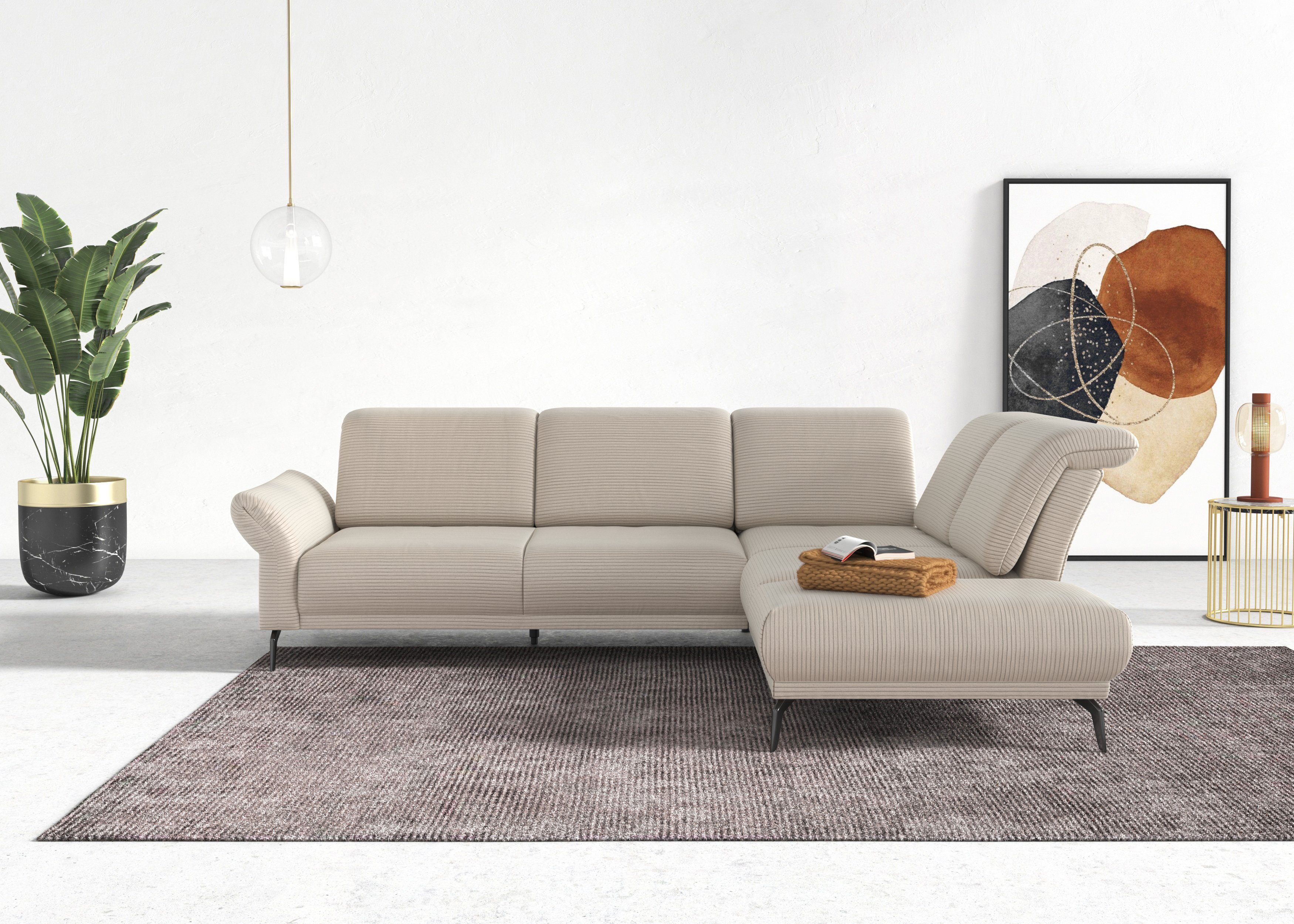 Home affaire Ecksofa Coco L-Form, Sitztiefen-, Arm- und Kopfteilverstellung, Cord-Bezug, Fußhöhe 15 cm