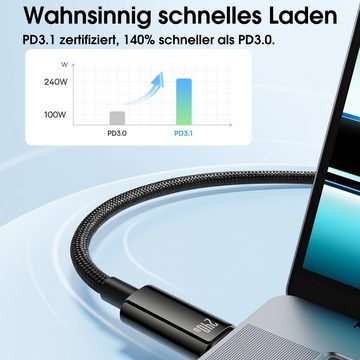 Baseus Wolfram-Gold-Schnellladekabel Typ-C zu Typ-C 240W 3m Schwarz Smartphone-Kabel