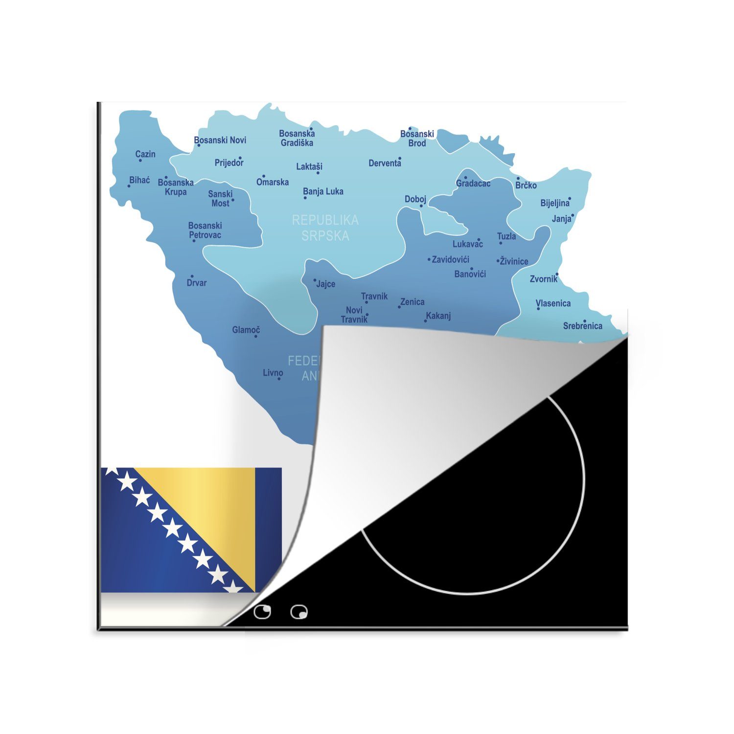 MuchoWow Herdblende-/Abdeckplatte Eine Illustration von Bosnien und Herzegowina in blauer Farbe, Vinyl, (1 tlg), 78x78 cm, Ceranfeldabdeckung, Arbeitsplatte für küche