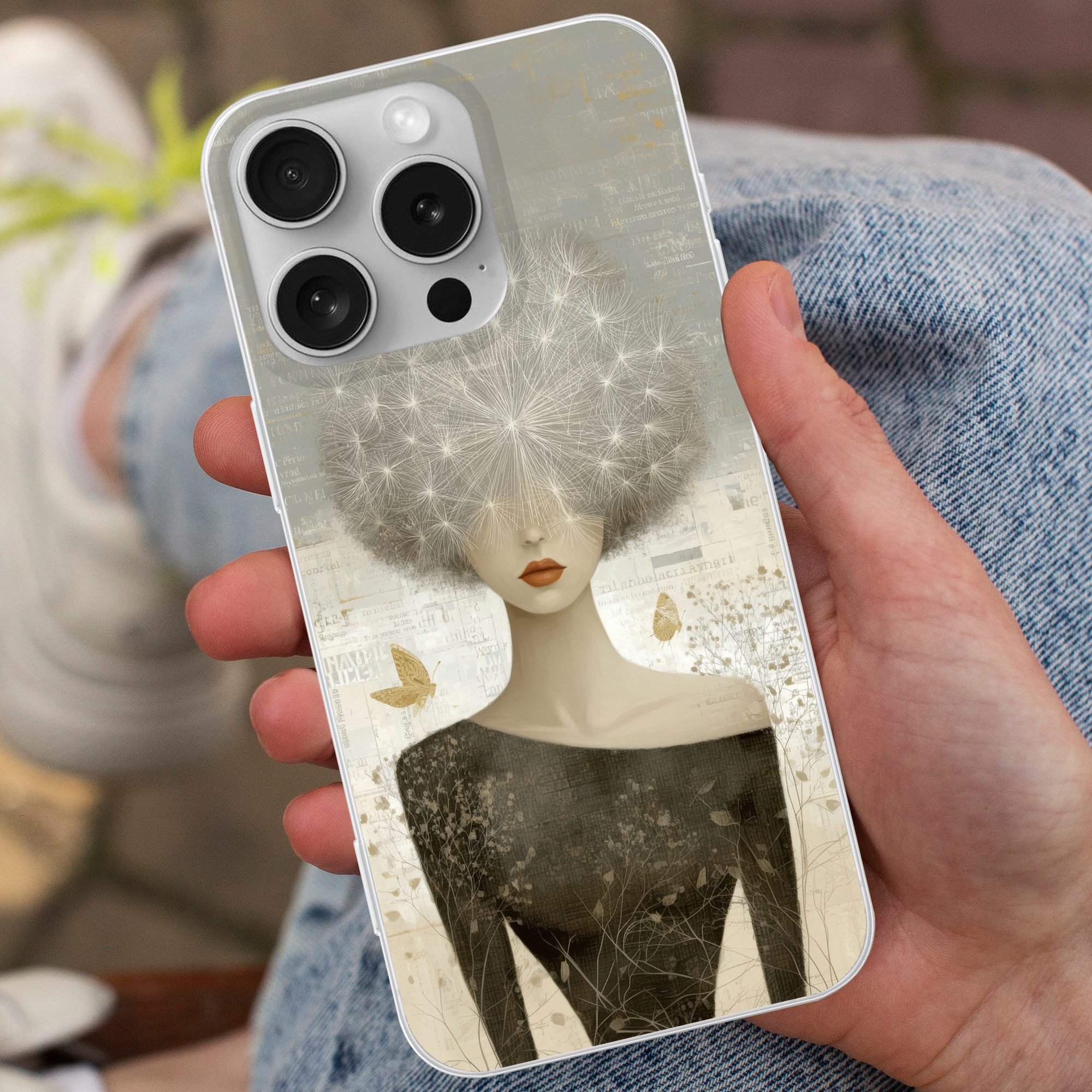 MuchoWow Handyhülle für Apple iPhone 16 Pro Fluff - Frau - Beige, Smartphone-Bumper, Print, Handy Schutzhülle Dünn
